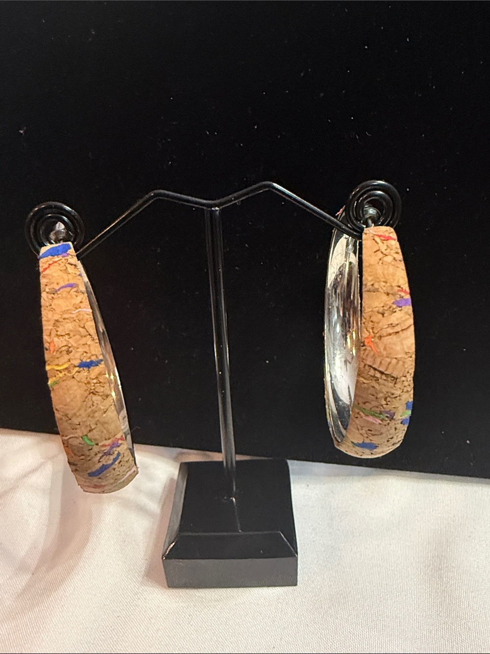 Paparazzi "A Cork in the Road" Multi-Color Hoop Earrings - Silver & Cork
